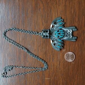 VINTAGE Silvertone Kachina Bird Man Eagle Thunderbird Pendant Necklace